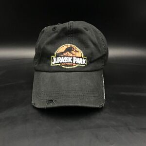 Jurassic Park Universal Studios Black Distressed Adult Baseball Strap Back Hat